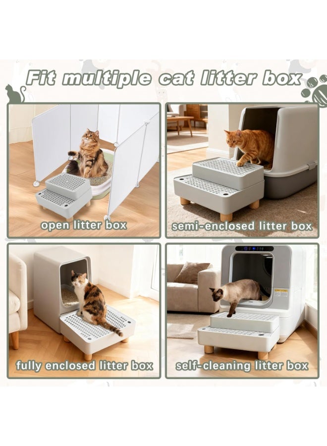 Meetion Elevated Cat Ramp for Litter Box, 2 Steps Cat Pedal Step Stool with Wooden Base, Detachable Double Layered Cats Litter Trapper, Suitable for Small&Elderly Cats, Non-Slip(Grey) - Image 4